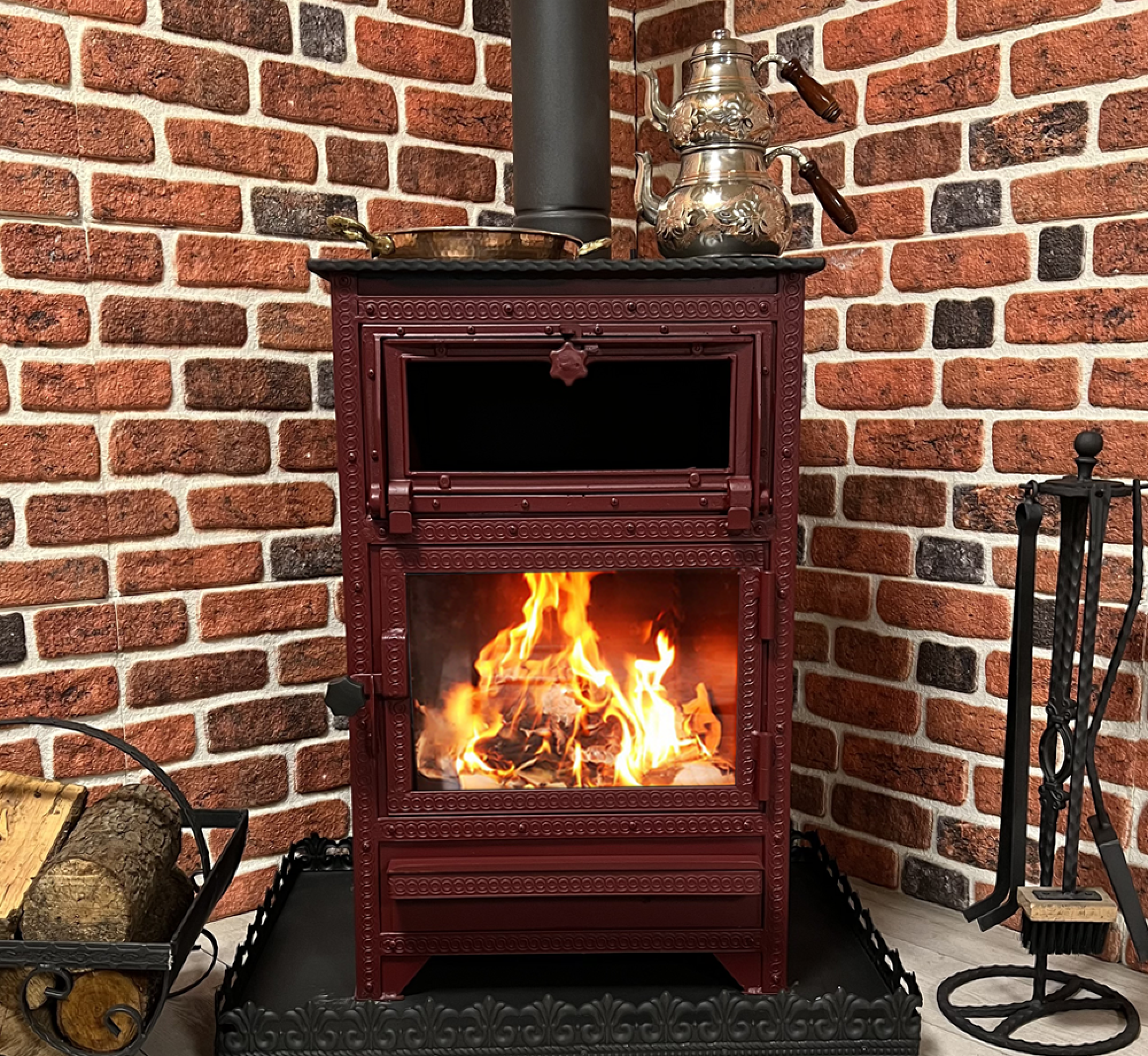 Anadolu Serisi Bordo Lüks Fırınlı Şömine