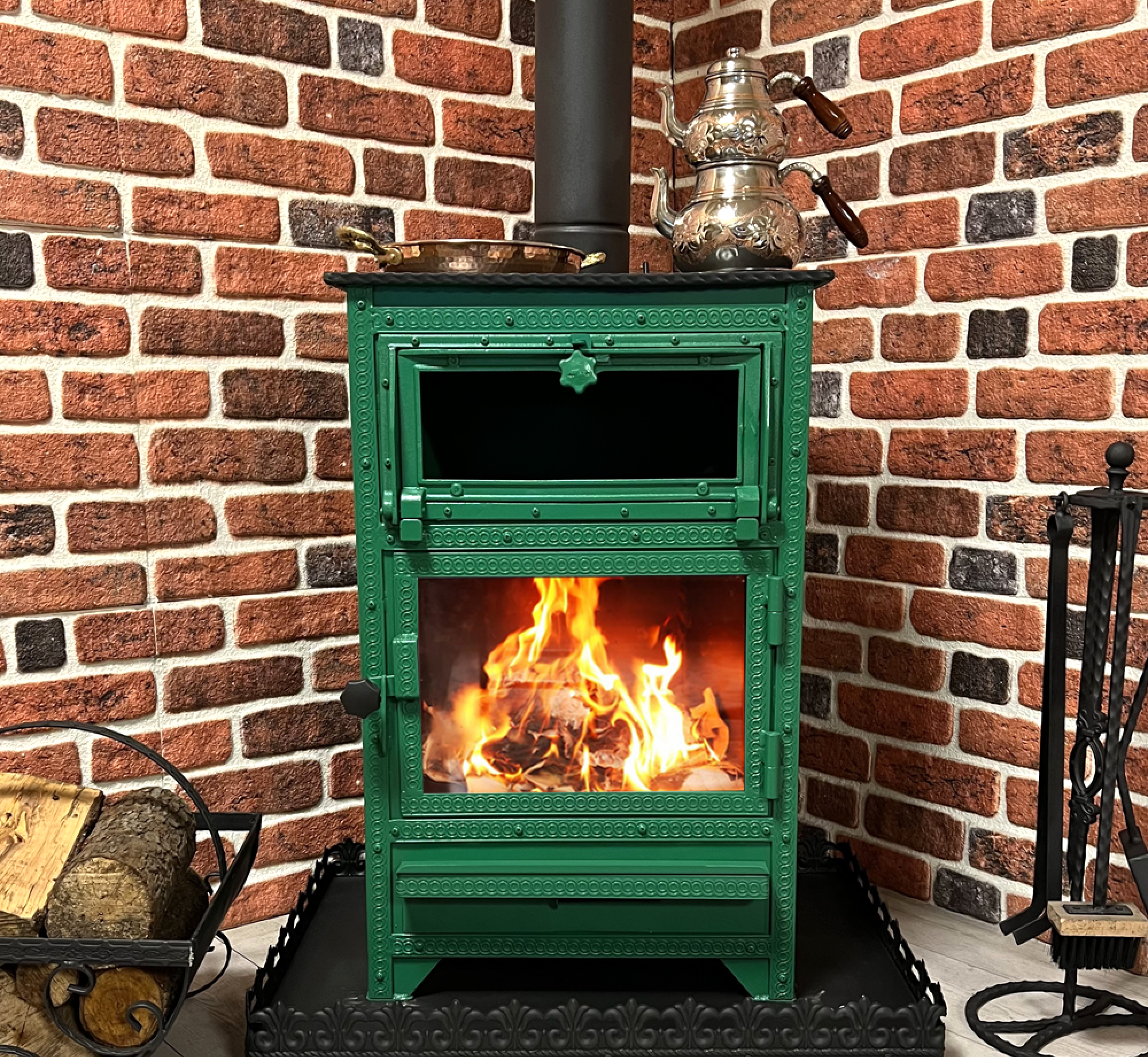 Rizenin Doğasından Yeşil Lüks Fırınlı Şömine