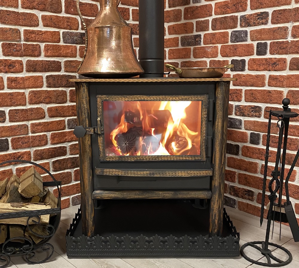 Bakır Detay Camlı Şömine